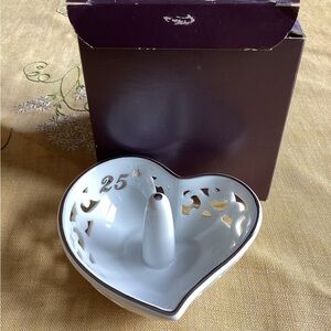 Roman 4" Silver 25th Anniversary Porcelain Heart Shaped Ring Holder Trinket